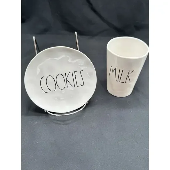 Rae Dunn “Cookies” & “Milk” Plastic Plate And Cup Plastic Melamine Cottagecore - Picture 1 of 6
